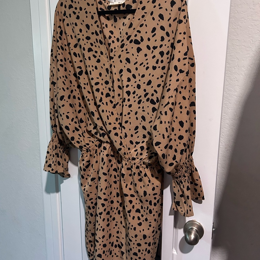 Stylish Tan and Black Polka Dot Dress